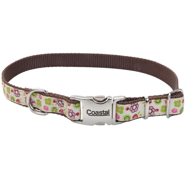 Ribbon Adjustable Dog Collar with Metal Buckle, Floral Rose