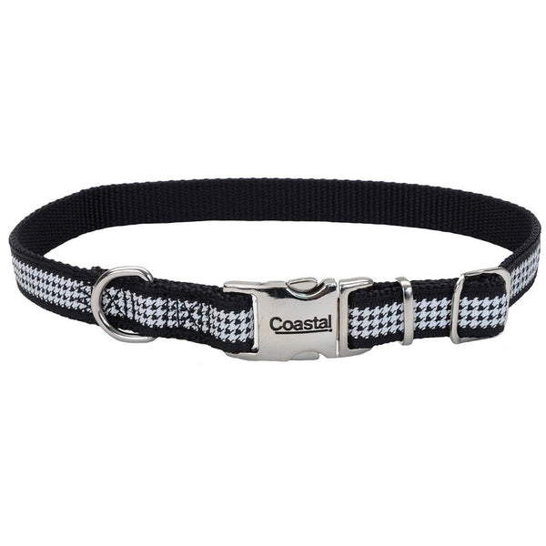 Ribbon Adjustable Dog Collar with Metal Buckle, Houndstooth