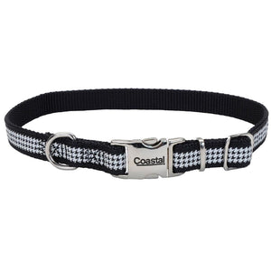 Ribbon Adjustable Dog Collar with Metal Buckle, Houndstooth