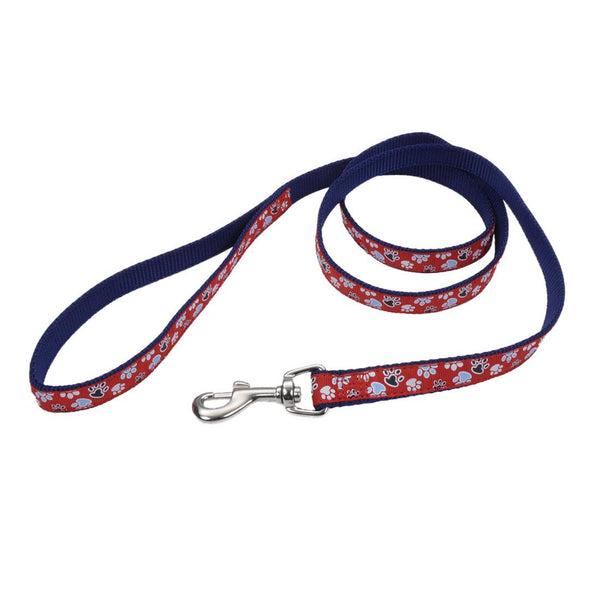 Ribbon Dog Leash, Red with Paws