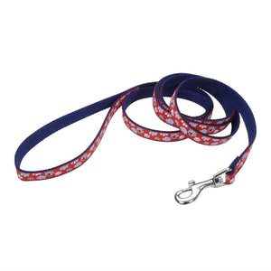 Ribbon Dog Leash, Red with Paws