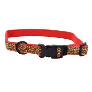 Ribbon Weave Dog Collar, Brown Leopard on Red