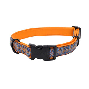 Ribbon Weave Dog Collar, Morrocan Tile Blue & Orange