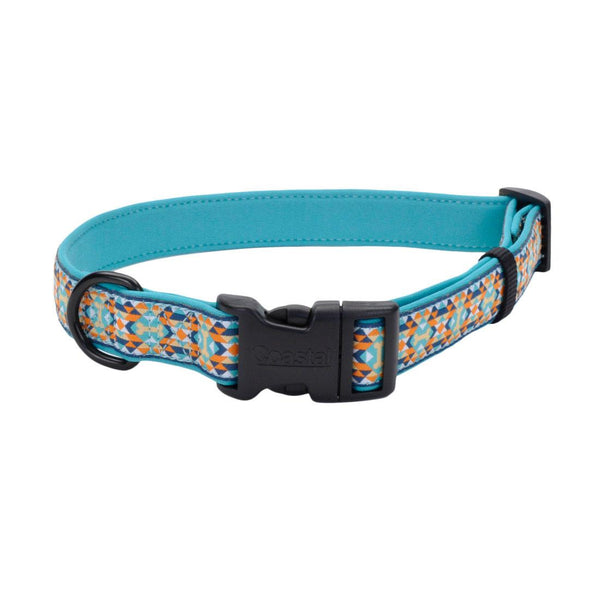 Ribbon Weave Dog Collar, Navy Teal Yellow Bones