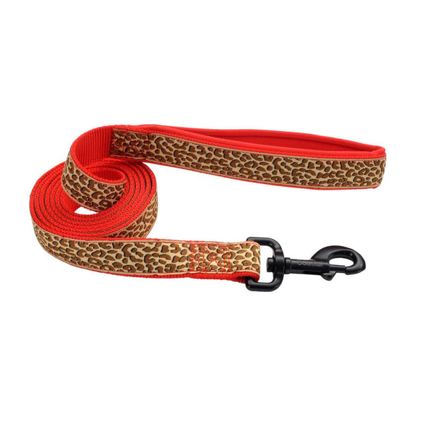 Ribbon Weave Dog Leash, Brown Leopard on Red