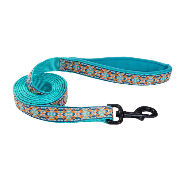 Ribbon Weave Dog Leash, Navy Teal Yellow Bones