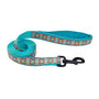 Ribbon Weave Dog Leash, Navy Teal Yellow Bones