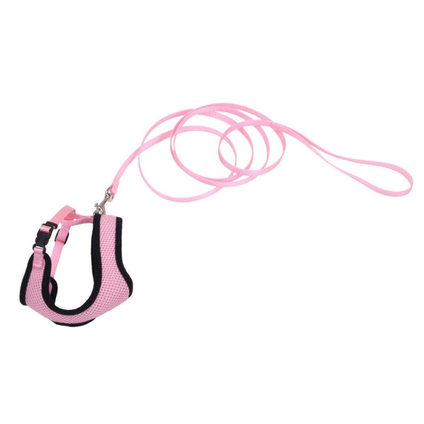 Coastal Comfort Soft Adjustable Cat Harness & Leash, Pink Bright, 3/8-in x 14-16-in