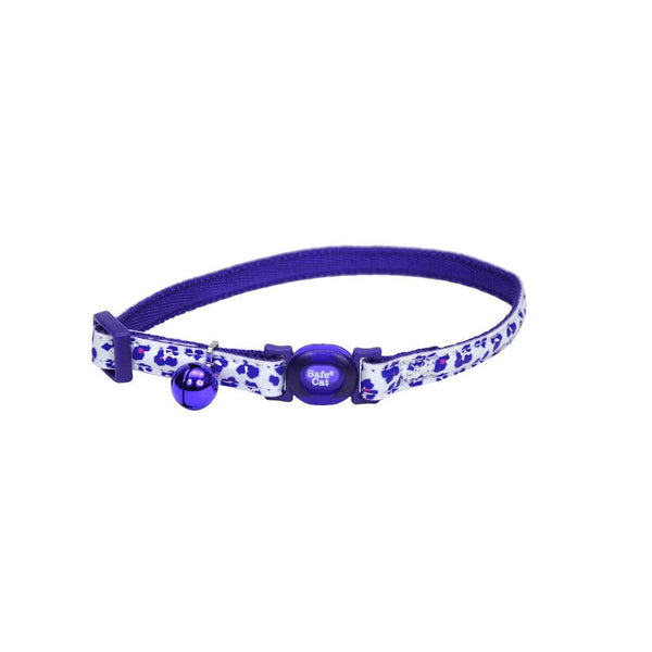 Safe Cat Collier ajustable à dégagement rapide phosphorescent, Léopard violet phosphorescent, 3/8-po x 8-12-po