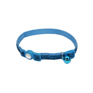 Safe Cat Jeweled Buckle Adjustable Breakaway Collar with Glitter Overlay for Cats, Blue Lagoon, 3/8-in x 8-12-in