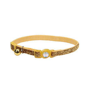 Safe Cat Collier à boucle ornée ajustable à dégagement rapide avec finition pailletée pour chats, Or, 3/8-po x 8-12-po
