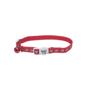 Safe Cat Reflective Snag-Proof Adjustable Breakaway Cat Collar, Paws Red, 3/8-in x 8-12-in