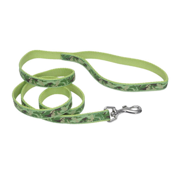 Ribbon Nylon Dog Leash, Lime Camouflage