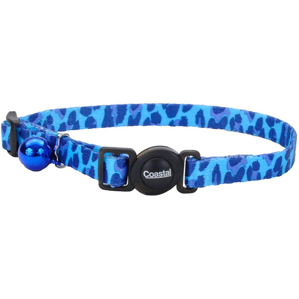Safe Cat Fashion Adjustable Breakaway Cat Collar, Blue Leopard, 3/8-in x 8-12-in