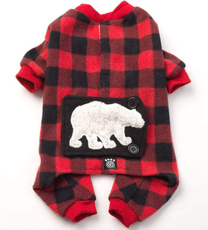 PetRageous Jackson Fleece Polar Bear Dog Pajama, Red/Black