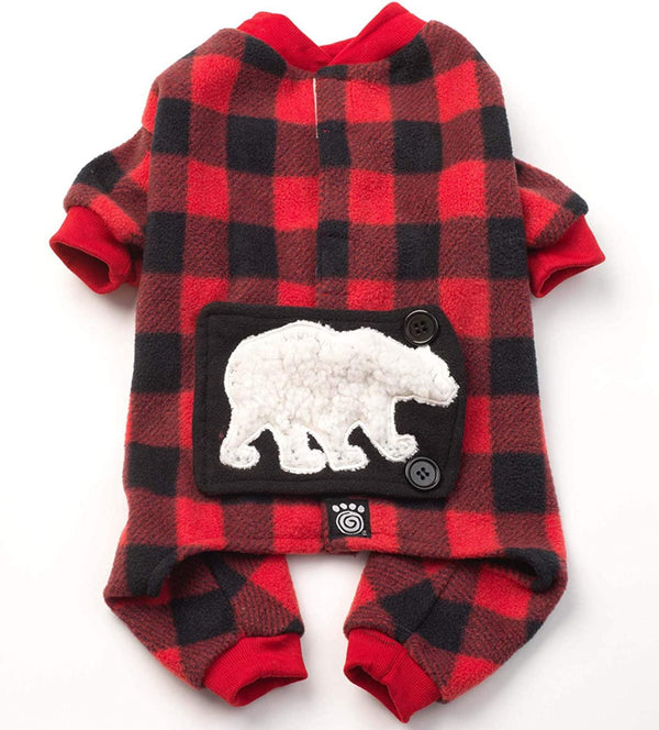 PetRageous Jackson Fleece Polar Bear Dog Pajama, Red/Black