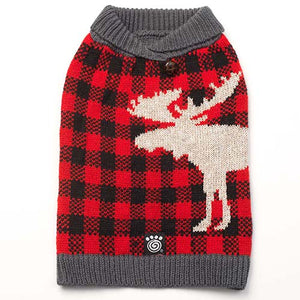 PetRageous Jackson Moose Dog Sweater, Red/Black