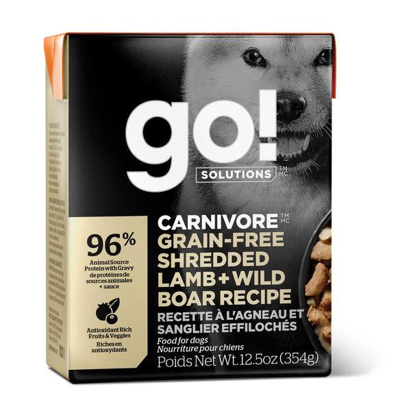 Go! Solutions Carnivore Shredded Lamb + Wild Boar Grain-Free Wet Dog Food