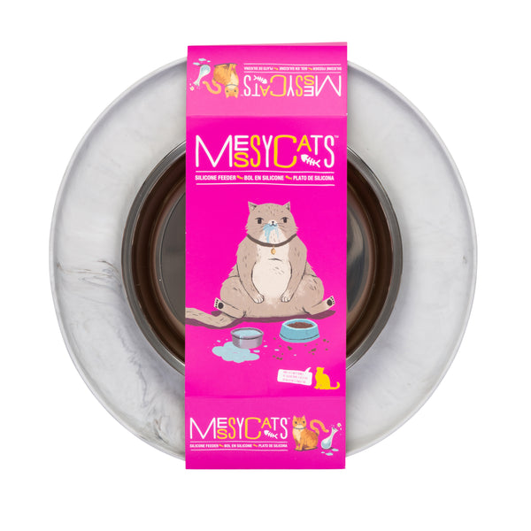 Messy Cats Bol Inox Avec Base En Silicone Pour Chat, Simple, Gris Marbré
