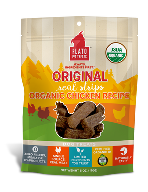 Plato Original Real Strips Organic Chicken Recipe Dog Treats