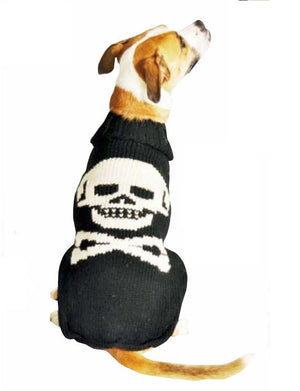Chilly Dog Wool Dog Sweater, Black Skull