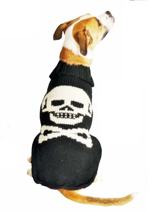Chilly Dog Wool Dog Sweater, Black Skull