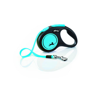 Flexi Nouvelle Laisse Néon Ruban Pour Chien, Noir/Bleu