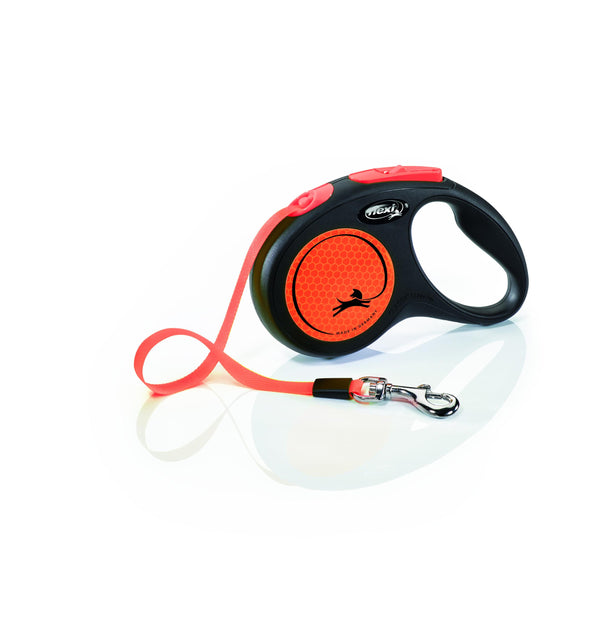 Flexi Nouvelle Laisse Néon Ruban Pour Chien, Noir/Orange