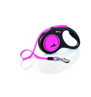 Flexi Nouvelle Laisse Néon Ruban Pour Chien, Noir/Rose