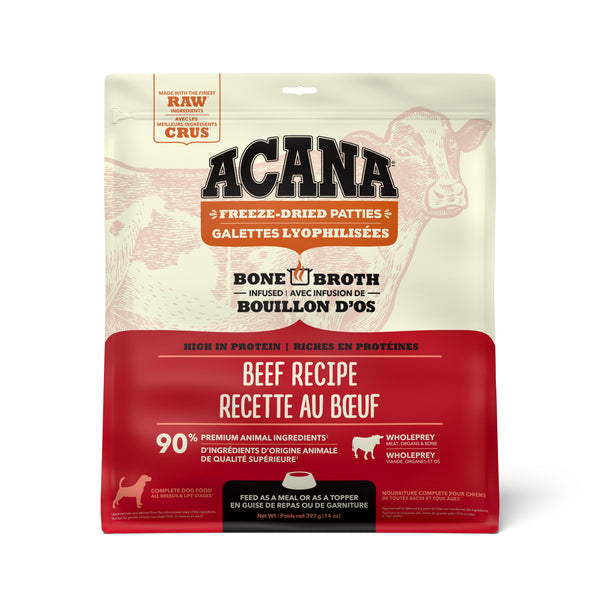 ACANA Ranch-Raised Beef Recipe Patties Grain-Free Freeze-Dried Dog Food & Topper, 14-oz