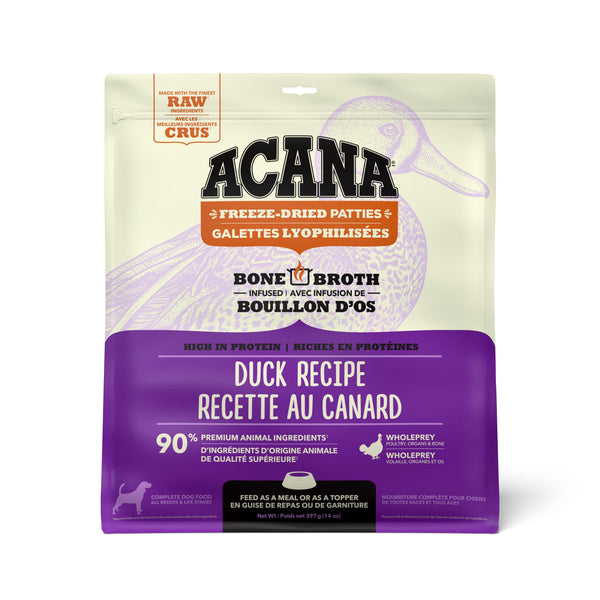 ACANA Duck Recipe Patties Grain-Free Freeze-Dried Dog Food & Topper, 14-oz