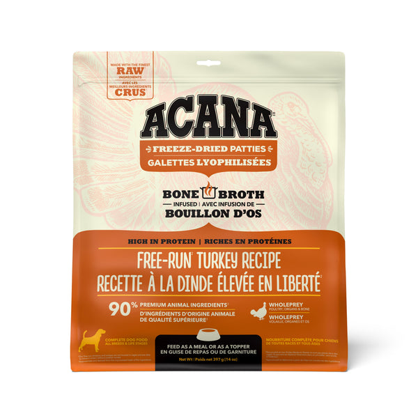 ACANA Free-Run Turkey Recipe Patties Grain-Free Freeze-Dried Dog Food & Topper, 14-oz