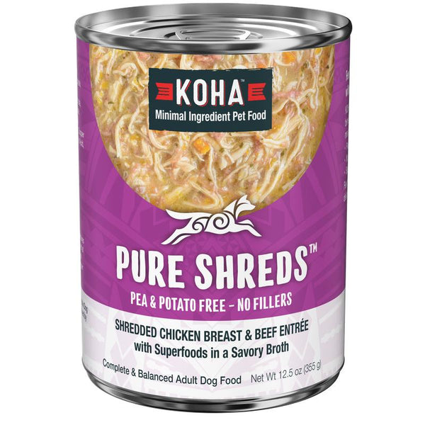 KOHA Pure Shreds Shredded Chicken Breast & Beef Entree Wet Dog Food Can
