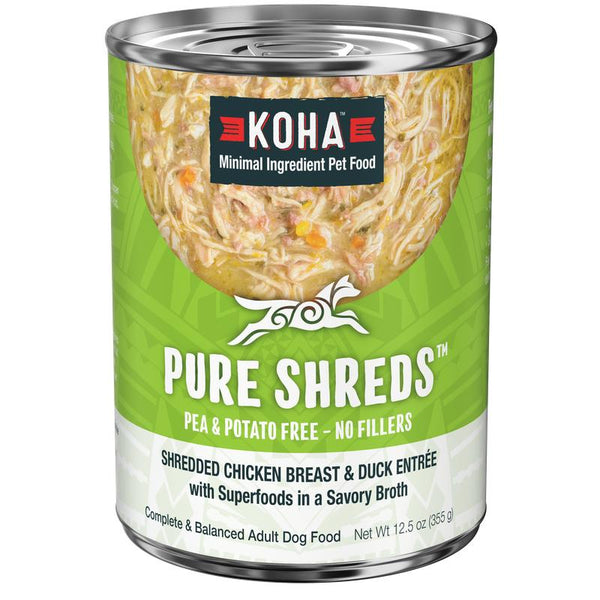 KOHA Pure Shreds Shredded Chicken Breast & Duck Entree Wet Dog Food Can
