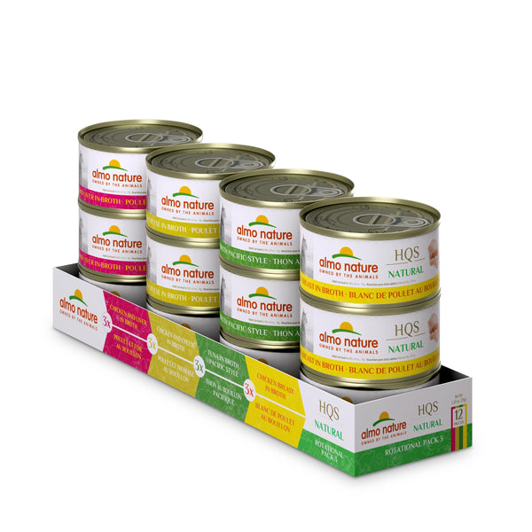 Almo Nature HQS Natural Chicken & Liver, Chicken & Cheese, Pacific Tuna, Chicken Breast Rotational Pack Wet Cat Food Can