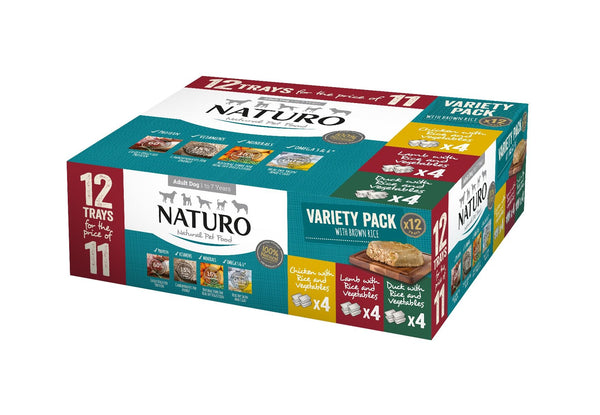 Naturo Adult Dog with Rice Variety Trays, 400-g, 12-pack