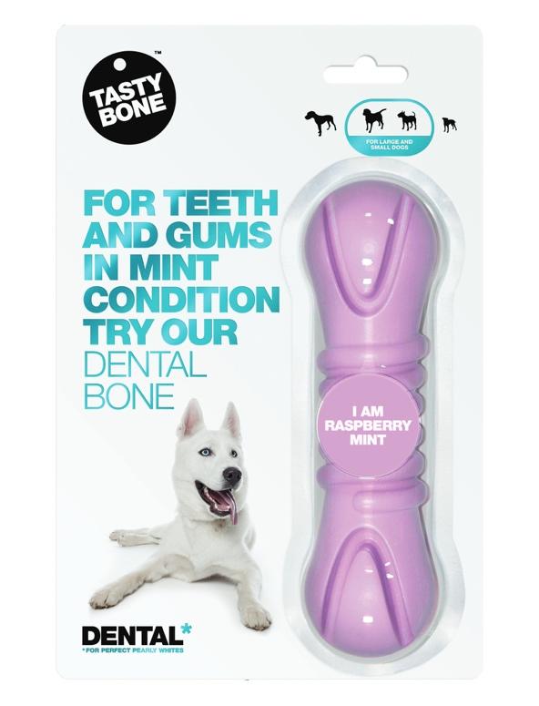 Tasty Bone Jouet dentaire en forme d'os Framboise Menthe pour chiens