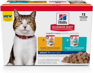 Hill's Science Diet Senior 7+ Wet Cat Food Pouch Variety Pack, Chicken and Tuna