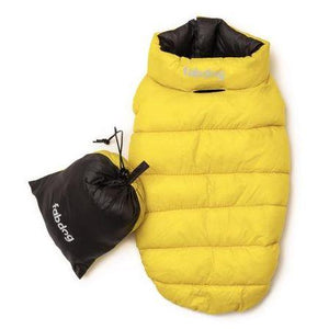fabdog Pack N' Go Reversible Puffer Dog Coat, Yellow/Grey