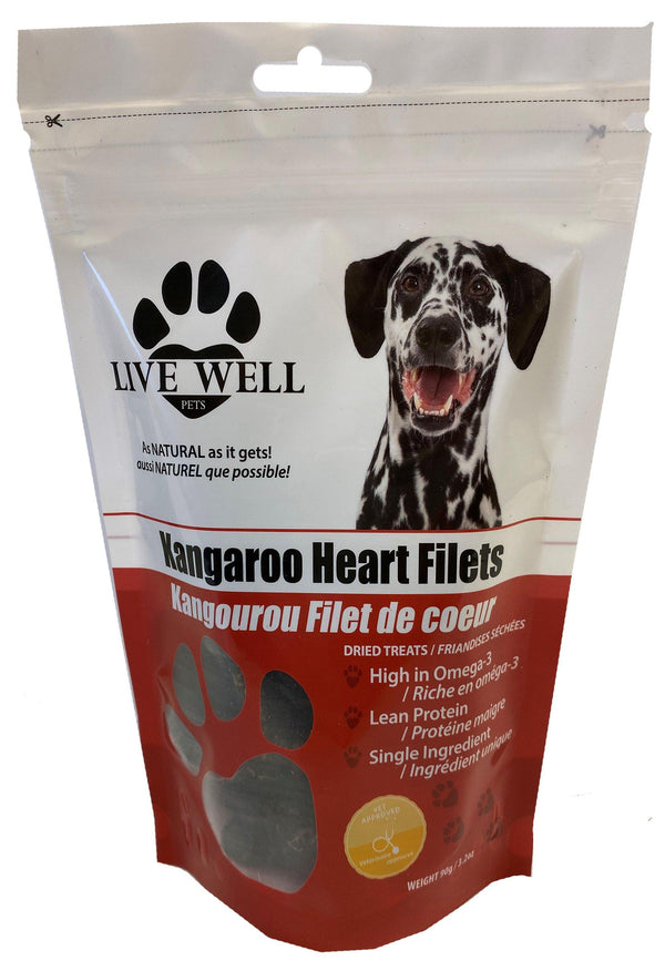 Live Well Pets Friandises pour chiens Filet de cœur de kangourou