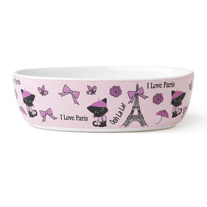 PetRageous I Love Paris Oval Cat Bowl, Pink