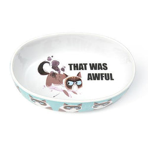 PetRageous Grumpy Cat That Was Awful Cat Bowl, Blue