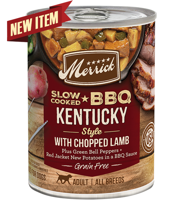 Merrick Slow-Cooked BBQ Kentucky Style with Chopped Lamb Wet Dog Food Can