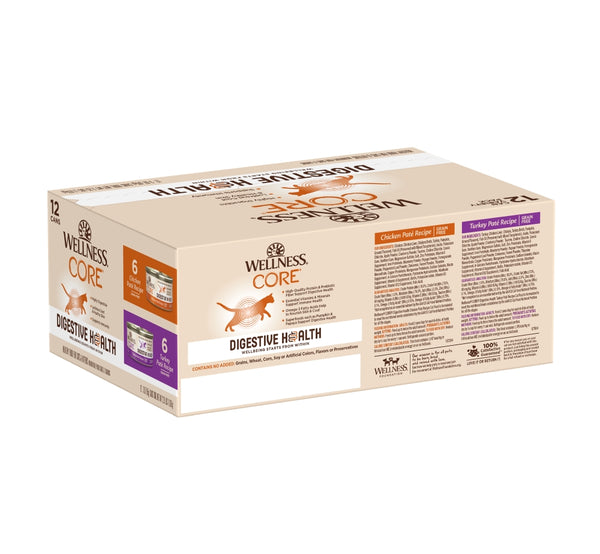 Wellness CORE Digestive Health Chicken & Turkey Pate Variety Pack Wet Cat Food Cans, 3-oz, 12-pack