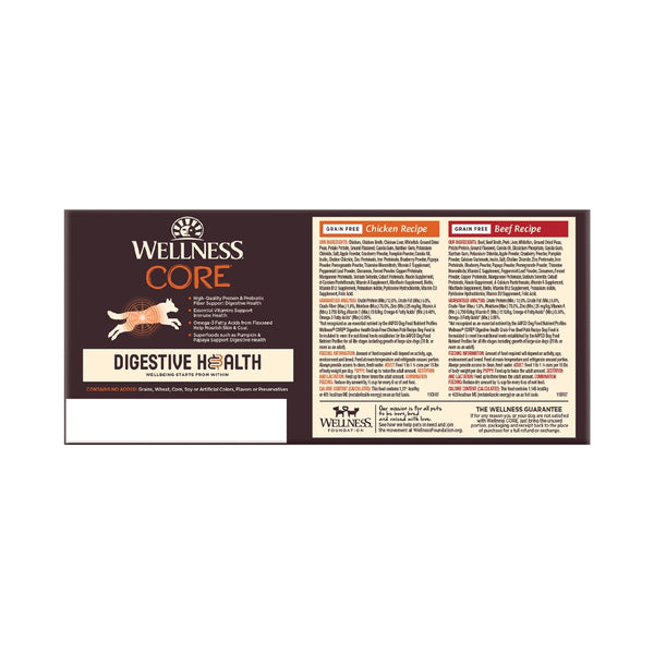 Wellness CORE Digestive Health Chicken & Beef Pate Variety Pack Wet Dog Food Cans, 13-oz, 6-pack