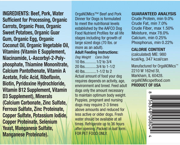 Organomics Beef & Pork Dinner Pate Wet Dog Food Can