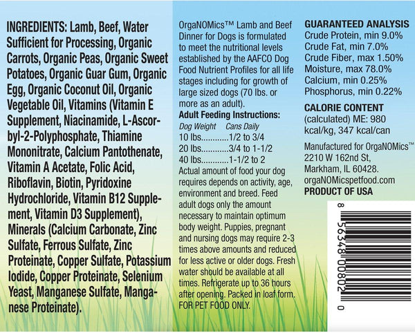 Organomics Lamb & Beef Dinner Pate Wet Dog Food Can