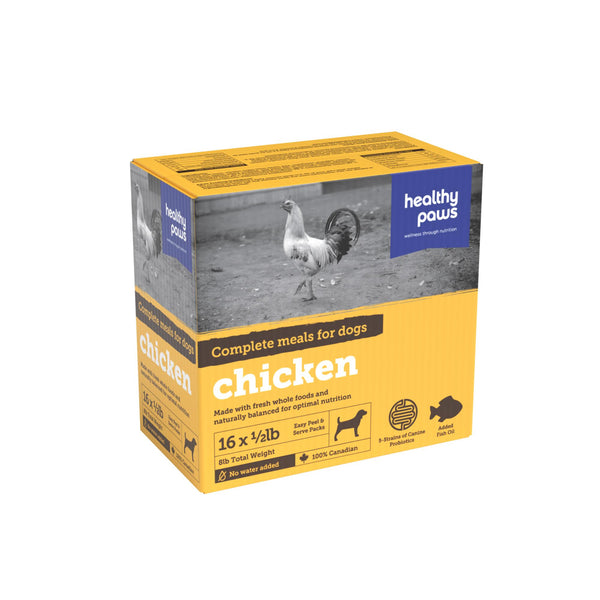 Healthy Paws Complete Dinner Poulet Nourriture crue congelée pour chiens