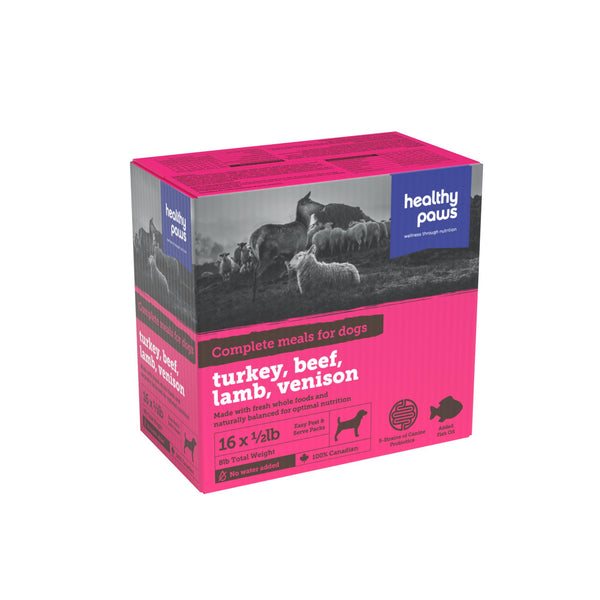 Healthy Paws Variety Pack Turkey, Lamb, Beef & Venison Raw Frozen Dog Food