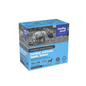 Healthy Paws Pack Varié Dinde, Agneau, Saumon & Bison Nourriture crue congelée pour chiens